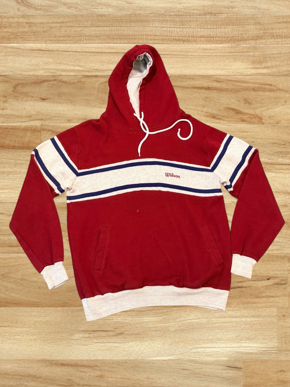 Vintage 70s 80s Wilson Hoodie Color Block Stripe Retro Medium Comfy Red Blue